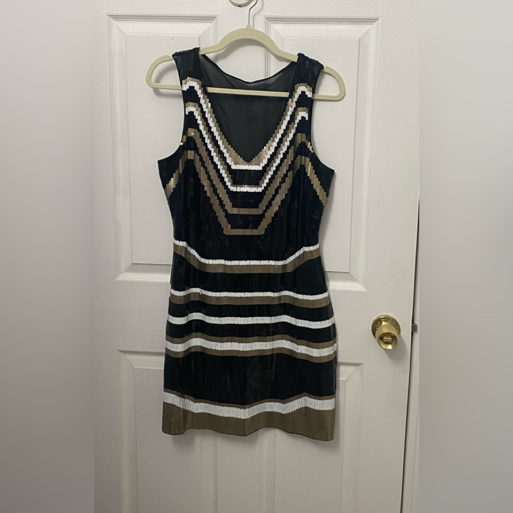 Express Copper Black White Sequin Party Dress